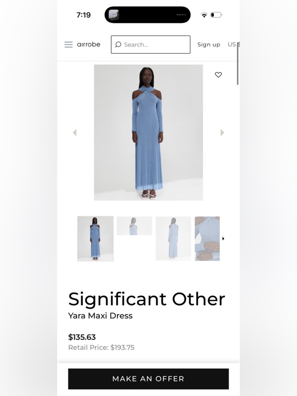 Cut out shoulders Blue Twist-Neck Maxi Dress